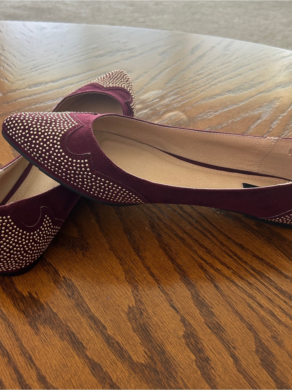 FOREVER 21 Burgundy Studded Ballet Flats - Picture 3 of 10